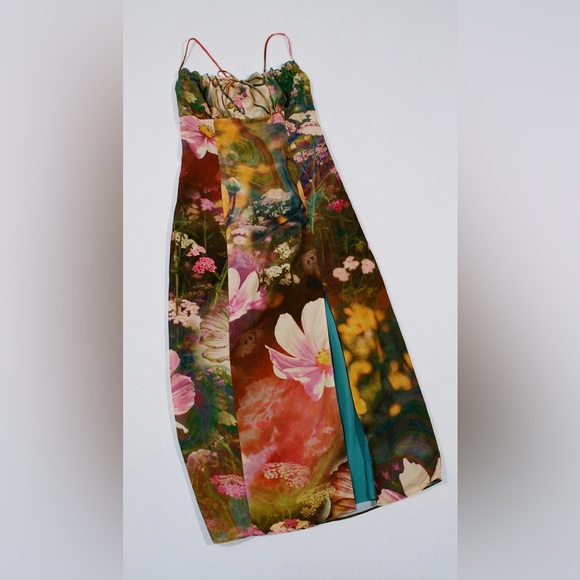 UO April Tie-Back Midi Slip Dress (in Neutral Multi) - Picture 6 of 12